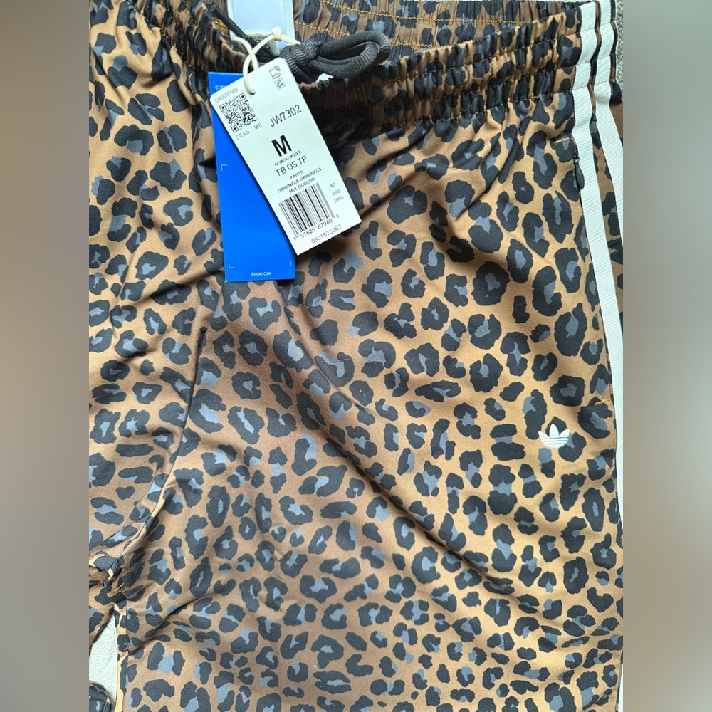 adidas Originals Wide Leg Leopard Print Pants with White Side Stripes - Picture 10 of 10